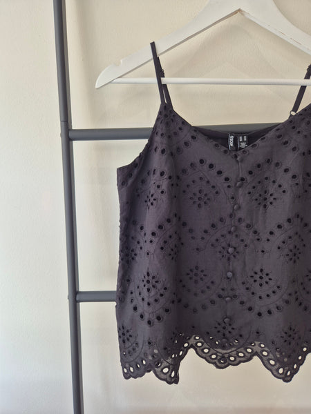 Pieces Broderie Anglaise Sleeveless Top In Black
