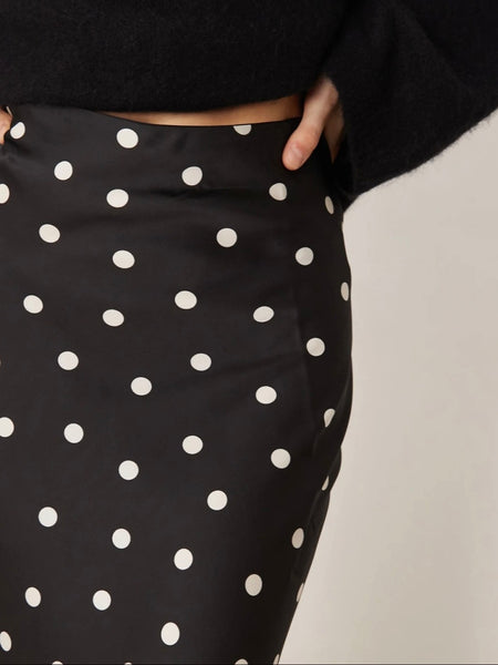 JDY Polka Dot Midi Length Satin Skirt In Black