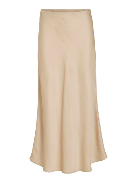 Vila High Waist Bias Cut Satin Midi Skirt