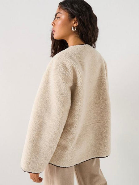 Pieces Reversible Teddy Brown PU Coat