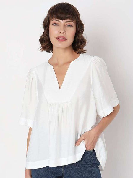 VM Aware Vneck Short Sleeve Tunic Top In White