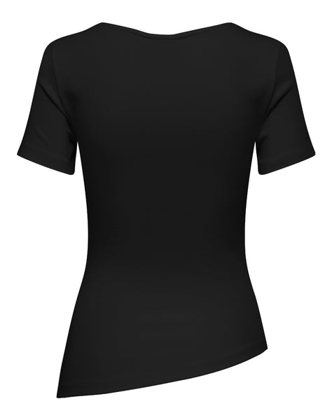 JDY Asymmetric Short Sleeve Tshirt In Black