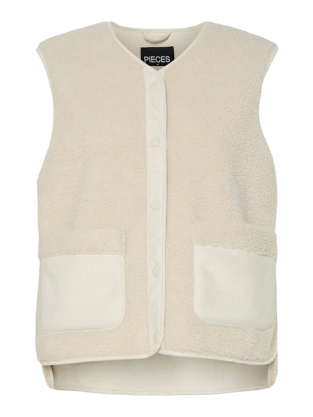 Pieces Boxy Teddy Gilet In Cream