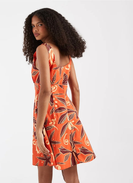 VM Sleeveless Summer Print Short Dress In Spicy Orange