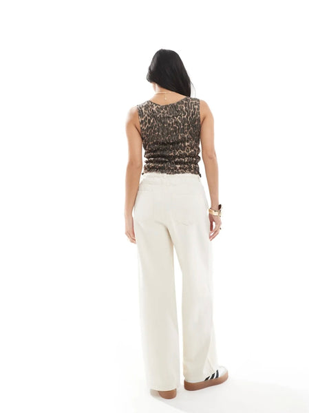 Only Tie Elasticated Waist Wide Leg Jeans In Ecru