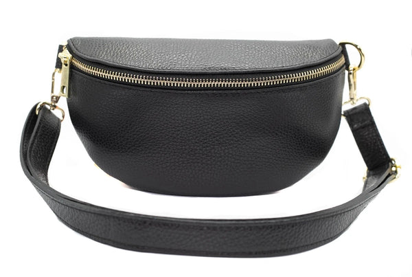 Crossbody Sling Bag 100% Leather In Black