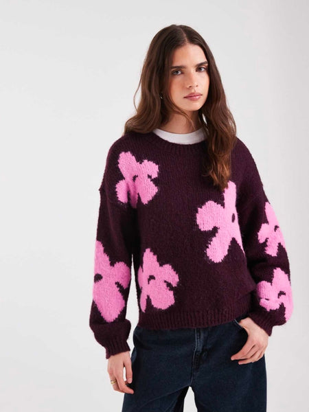 Only Flower Detail Jumper In Burgundy