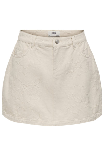 JDY Embroidered Denim Mini Skirt In Ecru
