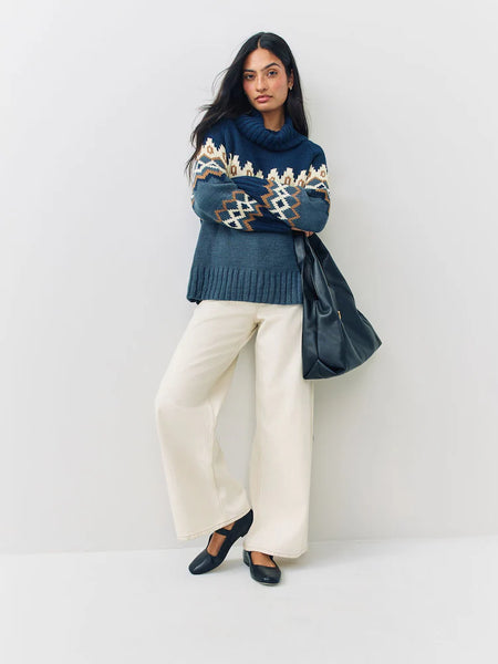 Only Chunky Fairisle Roll Neck Knitted Jumper in Navy