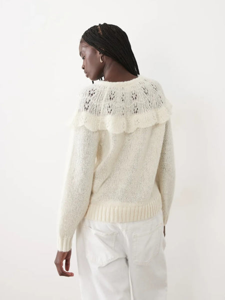Vila Frill Detail Dropped Shoulder Knit Jumper In Cream