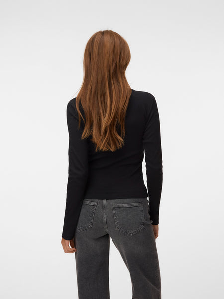 VM Ribbed Long Sleeve V-Neck Top In Black