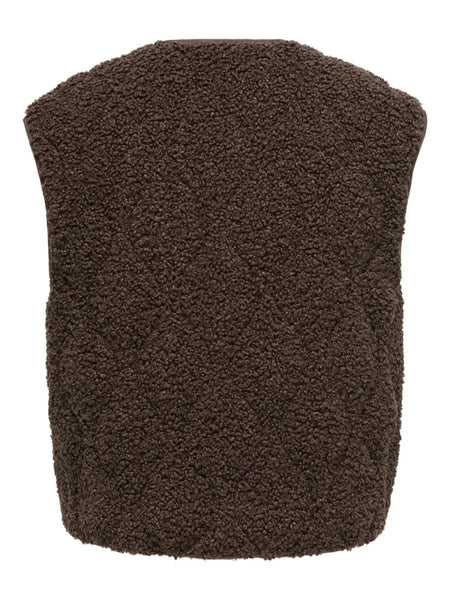 Only Button Front Teddy Gilet Waistcoat In Chocolate Brown