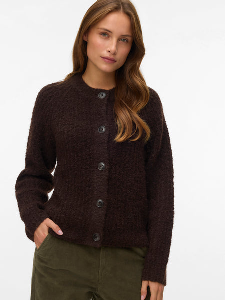 VM Button Front Chunky Knit Cardigan In Brown