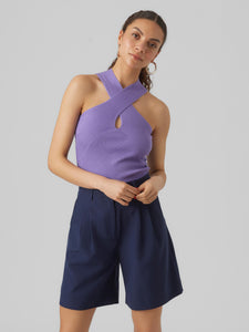 VM Crossover Ribbed Knit Top In lilac
