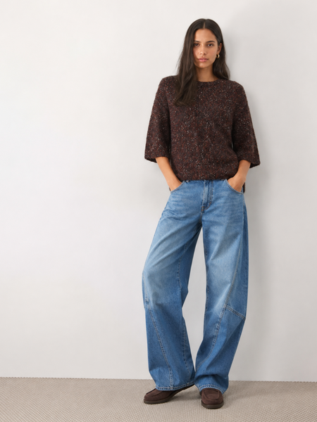Only 3/4 Sleeve Round Neck Cardigan In Wine