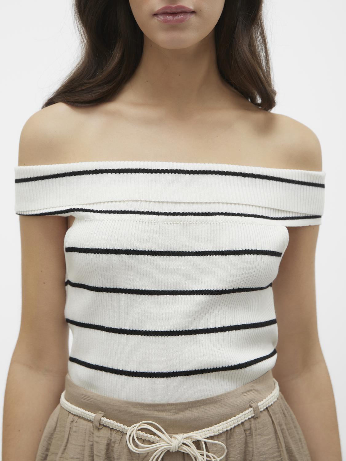 VM Black Stripe Off the Shoulder Ribbed Top