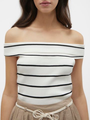 VM Black Stripe Off the Shoulder Ribbed Top