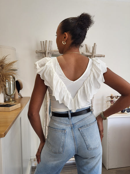 Vila Vneck Short Sleeve Ruffle Top