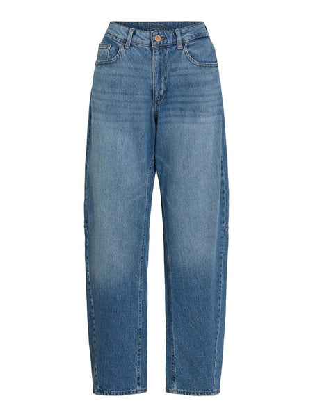 Vila Barrel Leg Jeans In Medium Blue