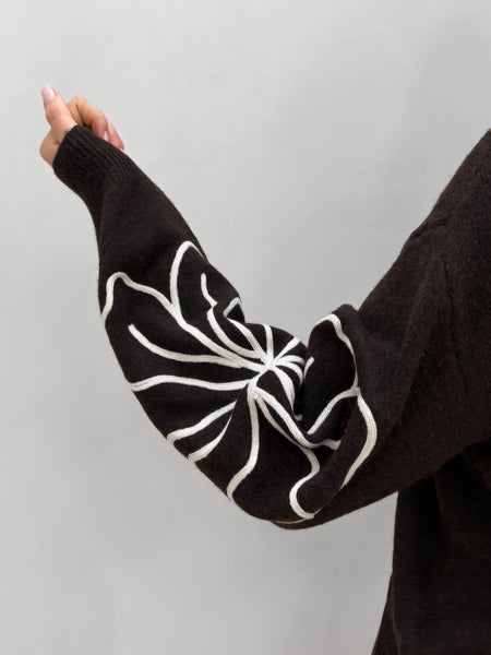 JDY Flower Stitch Jumper In Brown