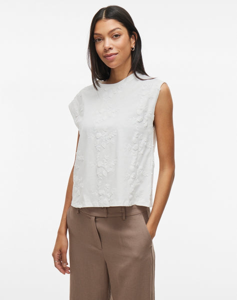 Vila Sleeveless Embroidered Top In White