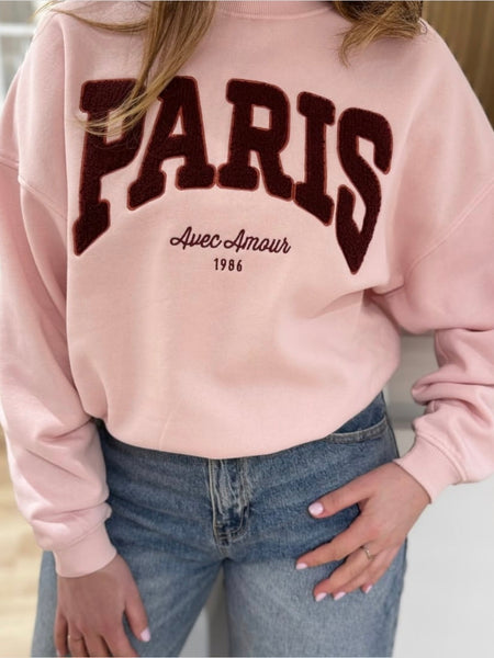 JDY Embroidered Paris Sweatshirt In Pink