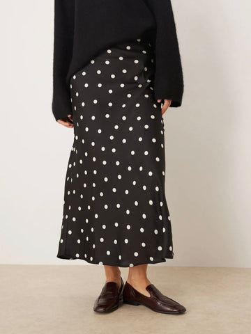 JDY Polka Dot Midi Length Satin Skirt In Black