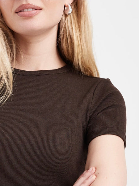 JDY Short Sleeve Ribbed Tshirt In Chocolate Brown