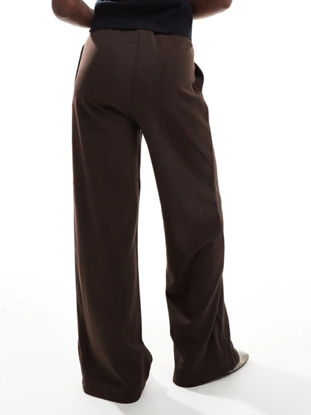 Vila Wide Leg Trousers In Chocolate Brown