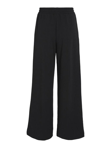 Vila High Waisted Wide Leg Seam Front Trousers In Black