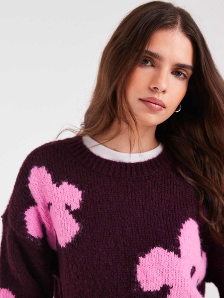 Only Flower Detail Jumper In Burgundy