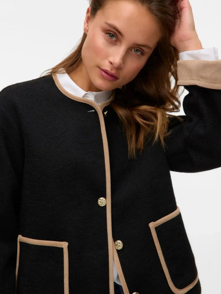 VM Black Contrast Trim Round Neck Jacket