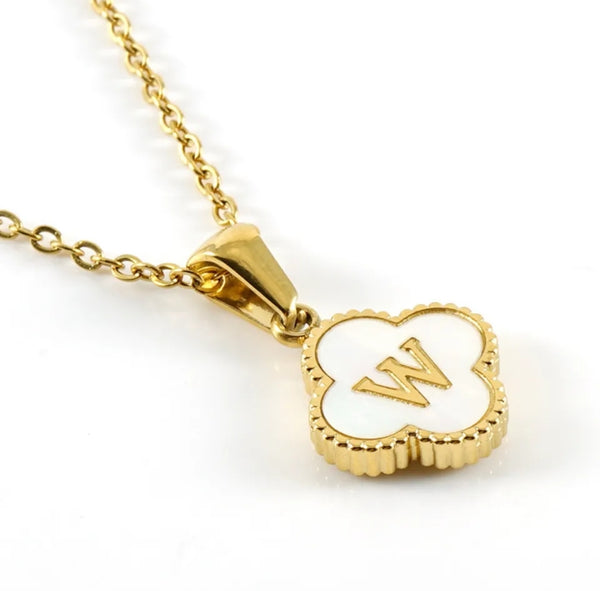 Gold Clover Initial Necklace