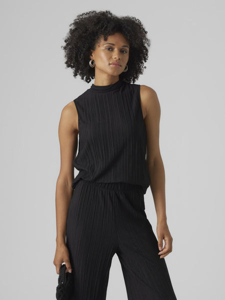 VM Black Plisse Wide Leg Trouser & Sleeveless Top Matching Co-ord