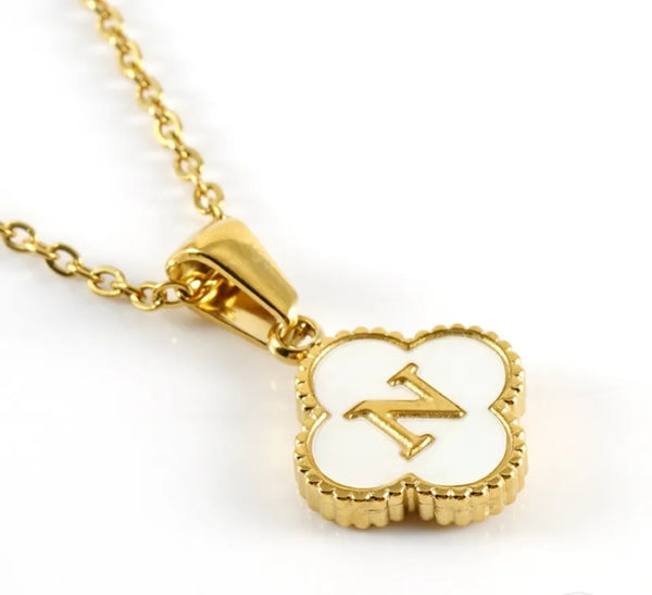 Gold Clover Initial Necklace
