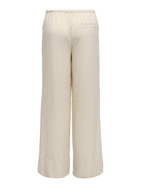JDY Elasticated Waist Wide Leg Palazzo Trousers In Oatmeal