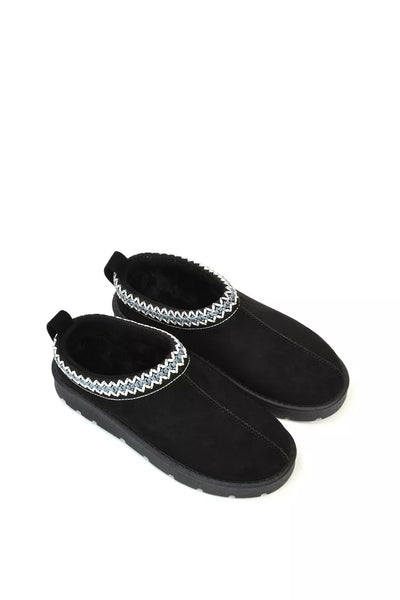 Embroidered Slip On Cosy Taz Slipper Shoe In Black