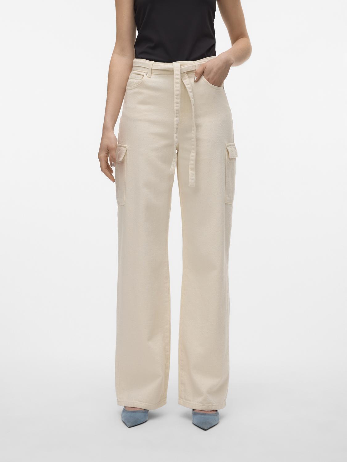 VM Kathy High Rise Wide Leg Cargo Jeans In Ecru