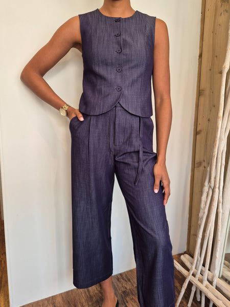 Only Navy Tailored Waistcoat & Wide Leg Cullotte Crop Trouser Co-ord Set - Items Sold Separately