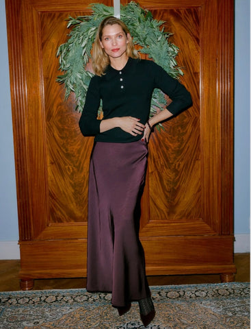 VM High Waist Satin Maxi Skirt in Wine