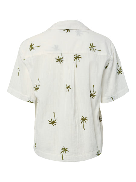 Pieces Cheesecloth Embroidered Palm Tree Shirt & Short Co-ord Set - Items Sold Separately