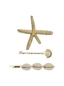 Only 3 Pack Sea Shell Hair Clips - Gold Or Silver