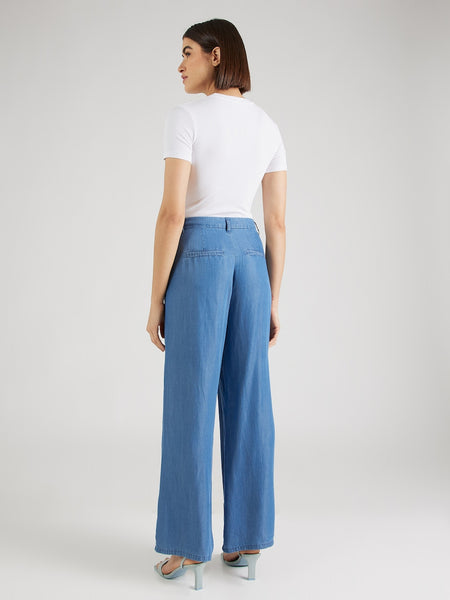 JDY High Waist Wide Leg Trousers In Blue Denim