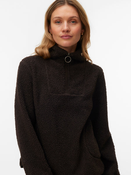 VM Zip Neck Teddy Fleece In Chocolate Brown