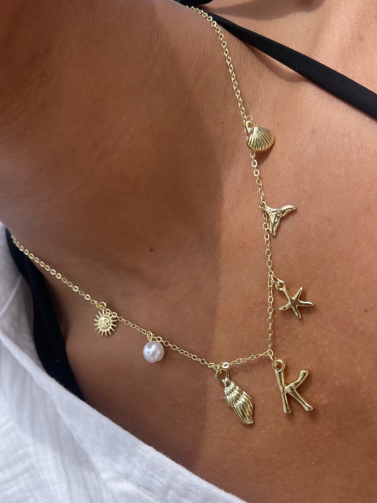 Gold Initial Ocean Sea Shell Necklace