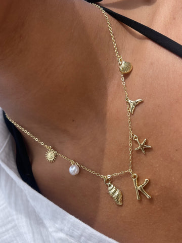 Gold Initial Ocean Sea Shell Necklace
