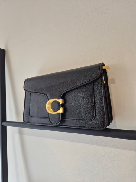 Tabby Faux Pebbled Leather Shoulder Bag In Black