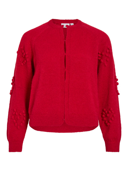 Vila Bubble Heart Knit Cardigan in Red