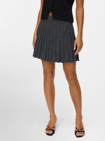 VM Pleated High Waist Knitted Skirt In Grey