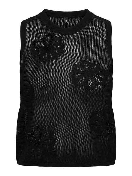 Only Floral Crochet Sequin Sleeveless Tank Top In Black